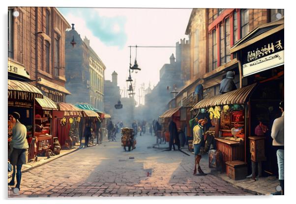 Victorian Steampunk Street Scene 21 Acrylic by Glen Allen