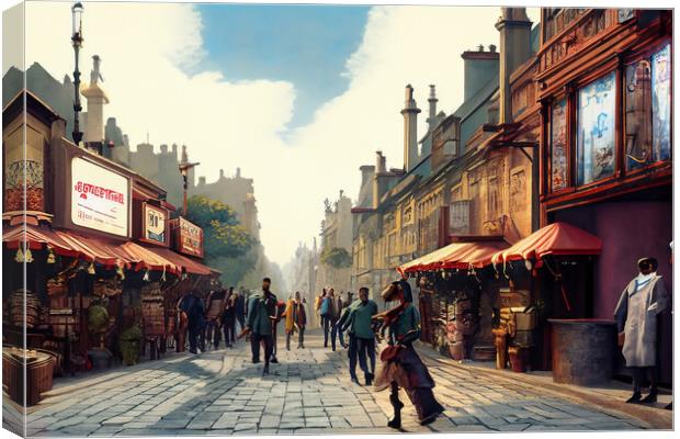 Victorian Steampunk Street Scene 22 Canvas Print by Glen Allen