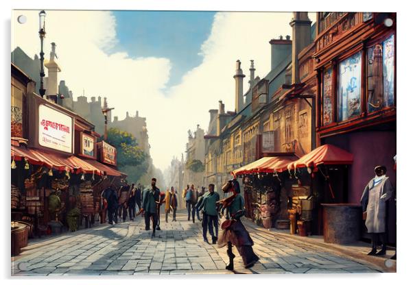 Victorian Steampunk Street Scene 22 Acrylic by Glen Allen
