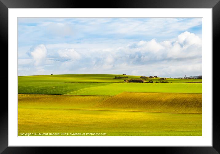 Rural landscape of cultivated fields in the surroundings of Cala Framed Mounted Print by Laurent Renault