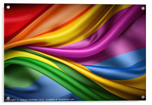 A colorfully designed rainbow flag featuring gay pride. Acrylic by Joaquin Corbalan
