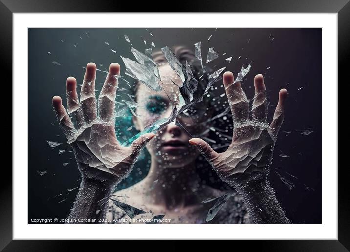 Women break the glass ceiling, female strength concept, hands wi Framed Mounted Print by Joaquin Corbalan