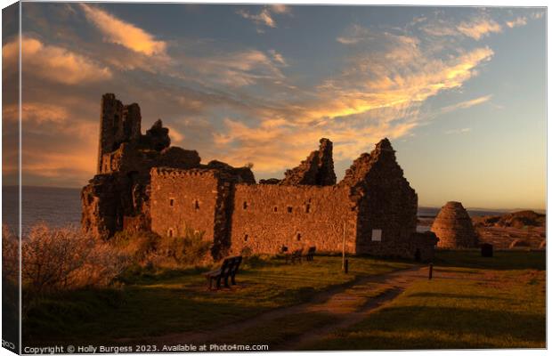Scottish Sunset Over Dunure Castle Ruins Canvas Print by Holly Burgess