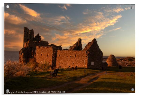 Scottish Sunset Over Dunure Castle Ruins Acrylic by Holly Burgess