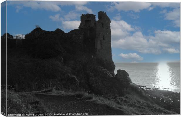 Dunure Castle's Historic Silhouette Against Azure  Canvas Print by Holly Burgess