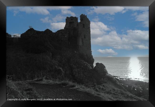 Dunure Castle's Historic Silhouette Against Azure  Framed Print by Holly Burgess
