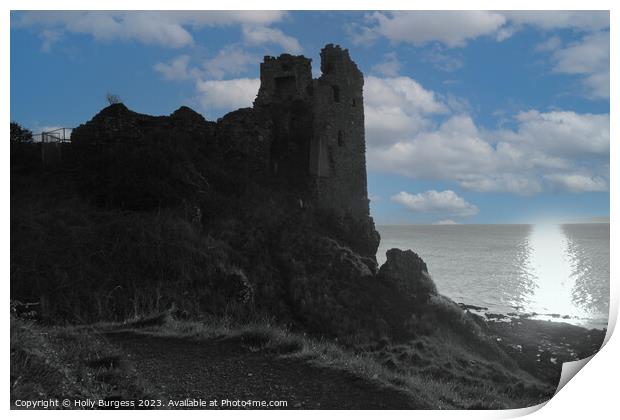 Dunure Castle's Historic Silhouette Against Azure  Print by Holly Burgess