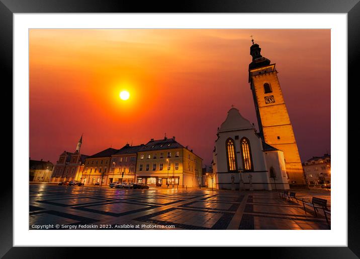 Sunset in Sobeslav - city in South Bohemian region, Czechia Framed Mounted Print by Sergey Fedoskin