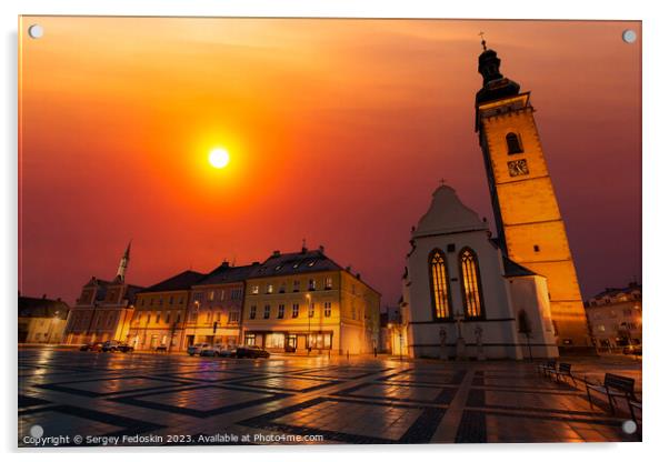 Sunset in Sobeslav - city in South Bohemian region, Czechia Acrylic by Sergey Fedoskin