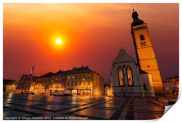 Sunset in Sobeslav - city in South Bohemian region, Czechia Print by Sergey Fedoskin