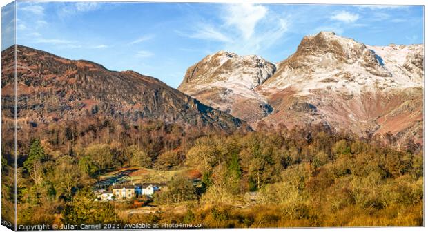 Langdale pikes winter scene with amazing blue sky  Canvas Print by Julian Carnell
