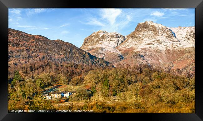 Langdale pikes winter scene with amazing blue sky  Framed Print by Julian Carnell