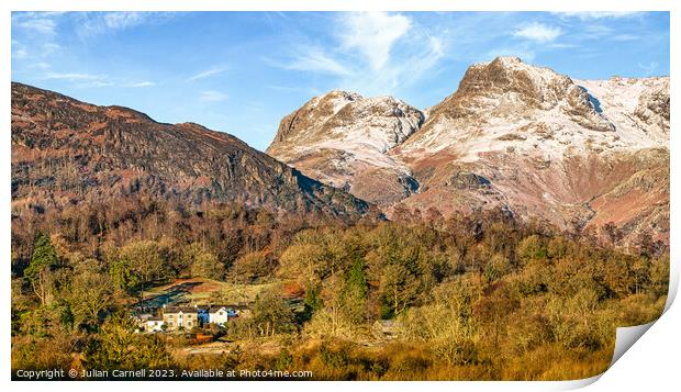 Langdale pikes winter scene with amazing blue sky  Print by Julian Carnell