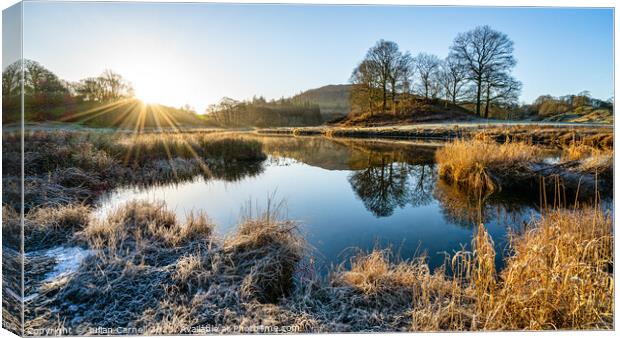 Beautiful winter sunrise over a frosty Elterwater  Canvas Print by Julian Carnell