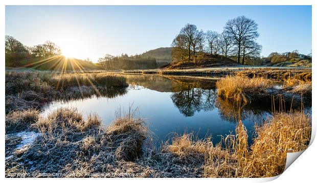 Beautiful winter sunrise over a frosty Elterwater  Print by Julian Carnell