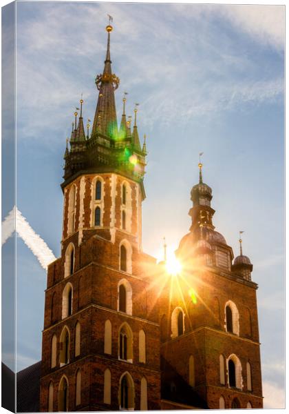 Sun Shining at St Mary Basilica in Krakow Canvas Print by Artur Bogacki