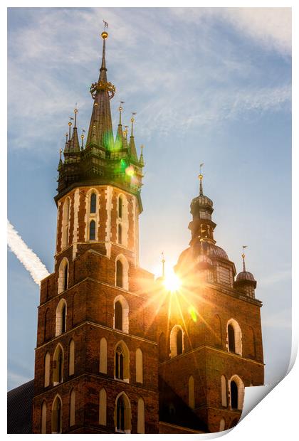 Sun Shining at St Mary Basilica in Krakow Print by Artur Bogacki
