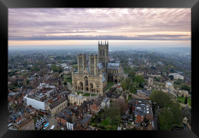 Lincoln Cathedral Sunrise Framed Print by Apollo Aerial Photography