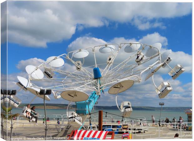 Thrilling Paratrooper Ride on Weymouth Beach Canvas Print by Nicola Clark