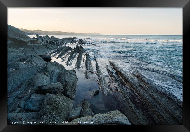 Flysch near the Basque coast of Zumaia, beautiful natural mariti Framed Print by Joaquin Corbalan