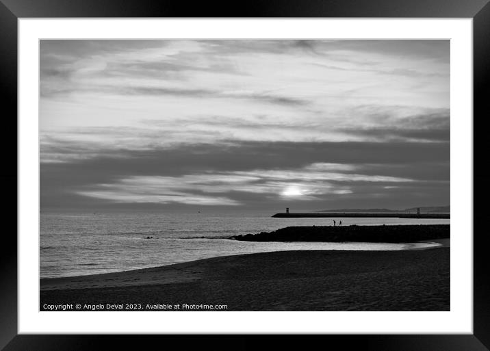 Quiet Quarteira Beach in Monochrome Framed Mounted Print by Angelo DeVal