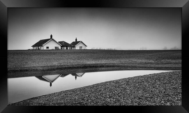 Misty Morning On The Suffolk Coast At Shingle Stre Framed Print by David Powley
