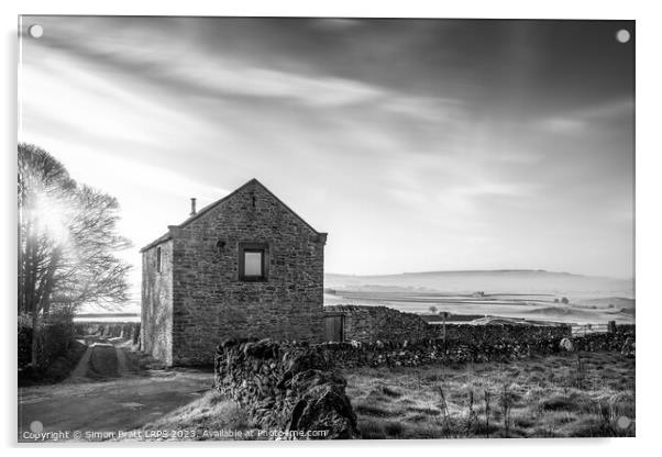 Stone house in Peak District black and white Acrylic by Simon Bratt LRPS