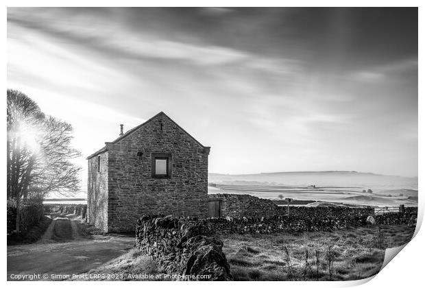 Stone house in Peak District black and white Print by Simon Bratt LRPS