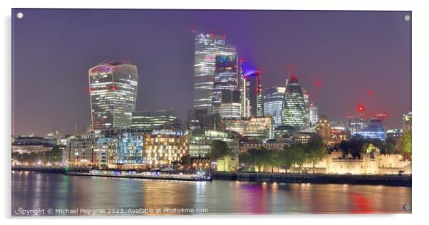 View of the London skyline at night with river thamse and lots of light Acrylic by Michael Piepgras