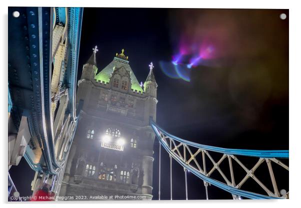 The Tower Bridge in London at night with colorful lights Acrylic by Michael Piepgras