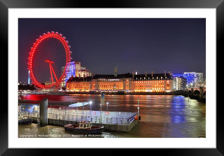View at the London Eye at night in the city of London Framed Mounted Print by Michael Piepgras