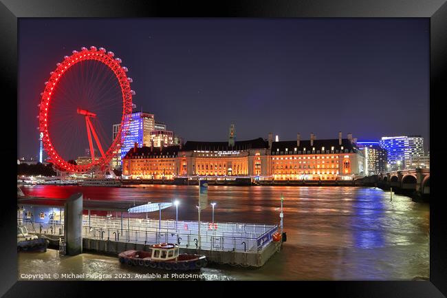 View at the London Eye at night in the city of London Framed Print by Michael Piepgras