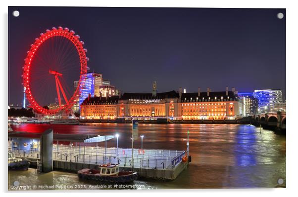 View at the London Eye at night in the city of London Acrylic by Michael Piepgras