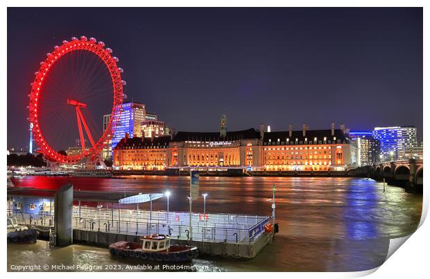 View at the London Eye at night in the city of London Print by Michael Piepgras