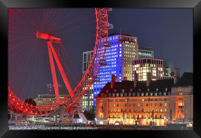 View at the London Eye at night in the city of London Framed Print by Michael Piepgras