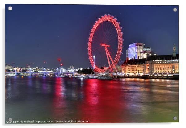 View at the London Eye at night in the city of London Acrylic by Michael Piepgras