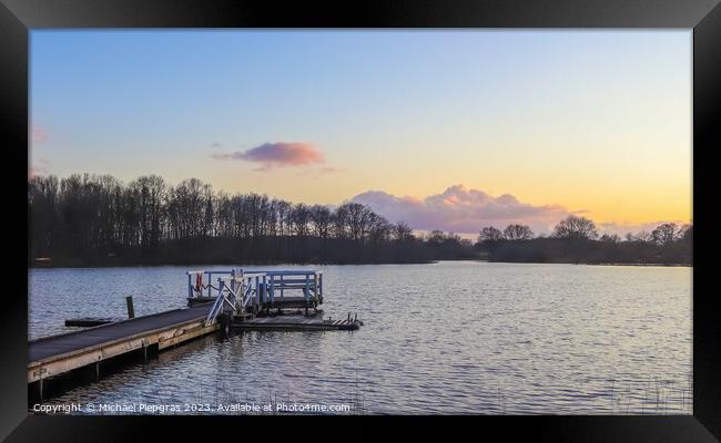 Beautiful sunset landscape at a small lake in northern Europe Framed Print by Michael Piepgras