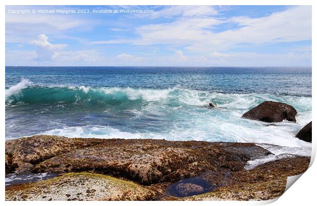 Stunning indian ocean waves at the beaches on the paradise islan Print by Michael Piepgras