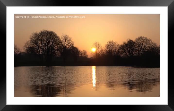 Beautiful and romantic sunset at a lake in stunning yellow and o Framed Mounted Print by Michael Piepgras