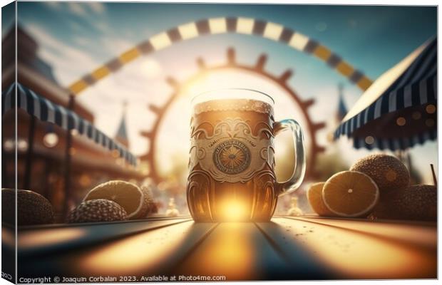 Mugs of Bavarian German beer, typical of summer festivals. Ai ge Canvas Print by Joaquin Corbalan