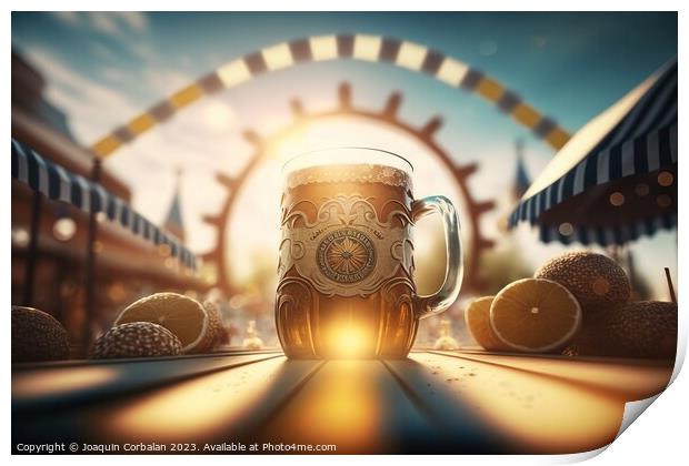 Mugs of Bavarian German beer, typical of summer festivals. Ai ge Print by Joaquin Corbalan