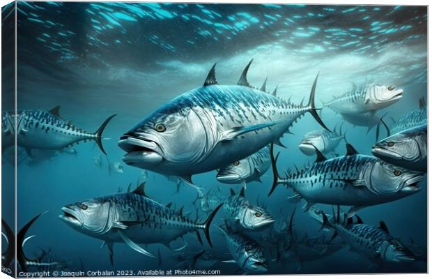 School of large tunas in the sea. Ai generated. Canvas Print by Joaquin Corbalan
