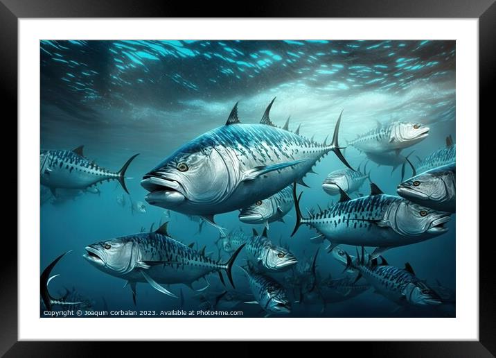 School of large tunas in the sea. Ai generated. Framed Mounted Print by Joaquin Corbalan