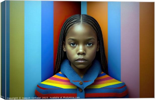 Portrait of young black woman against a background of a bright m Canvas Print by Joaquin Corbalan