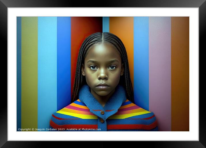 Portrait of young black woman against a background of a bright m Framed Mounted Print by Joaquin Corbalan