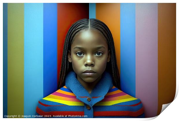 Portrait of young black woman against a background of a bright m Print by Joaquin Corbalan
