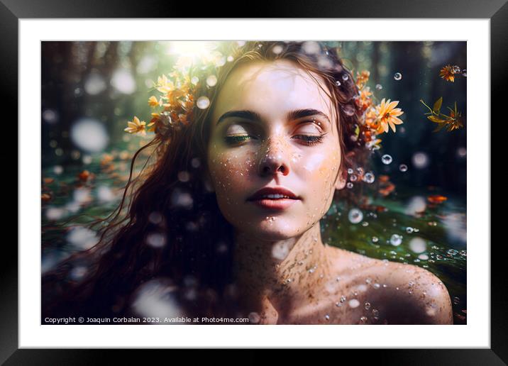 Portrait of a pretty young girl, surrounded by cooling drops, mo Framed Mounted Print by Joaquin Corbalan