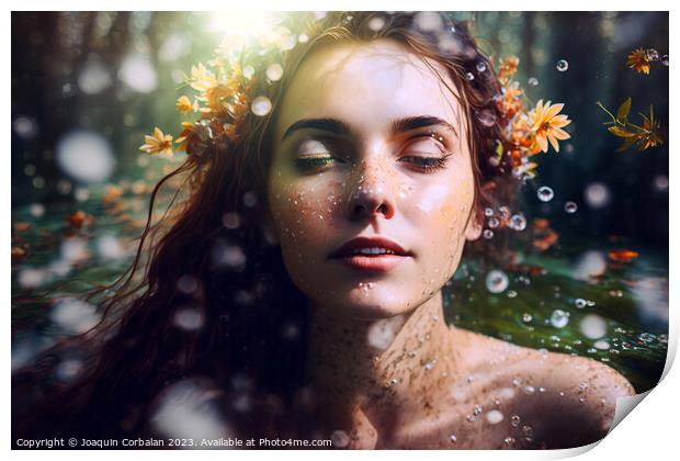 Portrait of a pretty young girl, surrounded by cooling drops, mo Print by Joaquin Corbalan