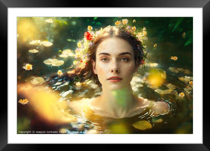 Portrait of a pretty young girl, surrounded by cooling drops, mo Framed Mounted Print by Joaquin Corbalan