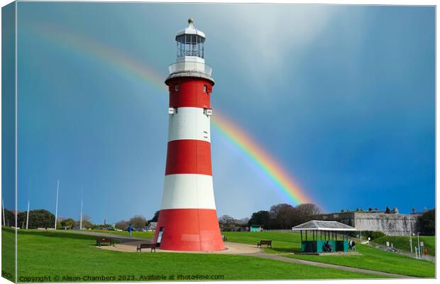 Plymouth Hoe Rainbow Canvas Print by Alison Chambers